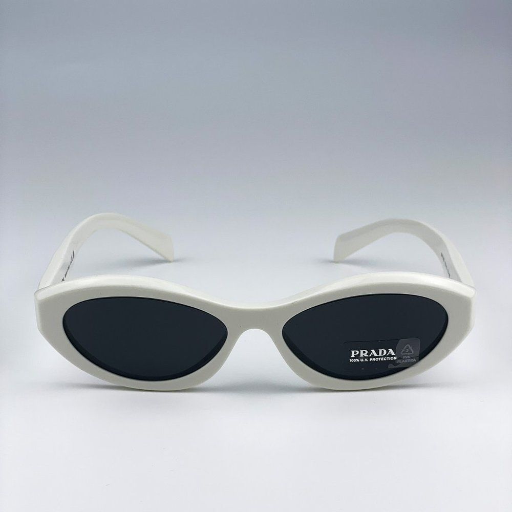 Prada PR26ZS 17K08Z Sunglasses Talc White Dark Grey Oval Women - Picture 10 of 15